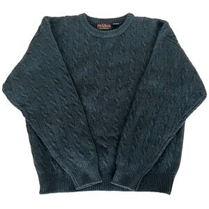 Vintage Jos A Bank Sportswear Mens Sweater L Green Shetland Wool Cable Knit Crew